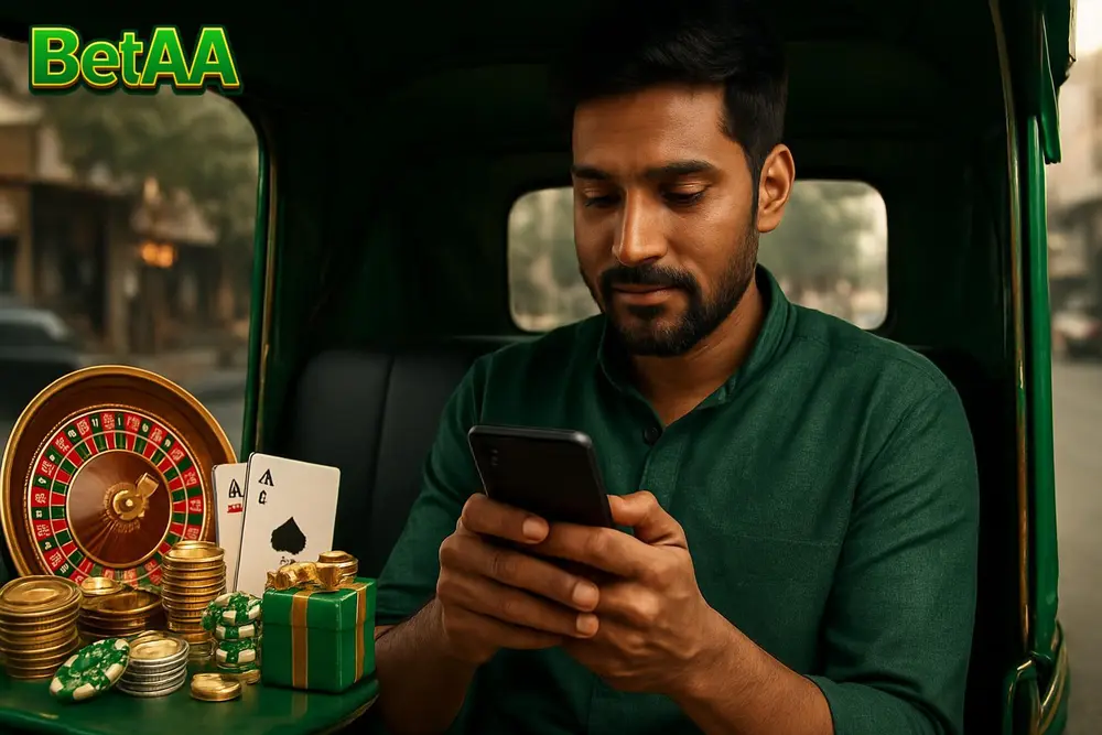 BetAA Login โ a Pakistani man unlocking his phone with his thumb while sitting in a parked rickshaw with the city BetAA Login โ a Pakistani man unlocking his phone with his thumb while sitting in a parked rickshaw with the city
