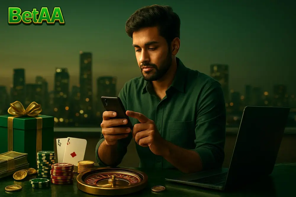 BetAA Register โ a young Pakistani man sitting on a rooftop in the evening filling out a form on his smartphone with BetAA Register โ a young Pakistani man sitting on a rooftop in the evening filling out a form on his smartphone with